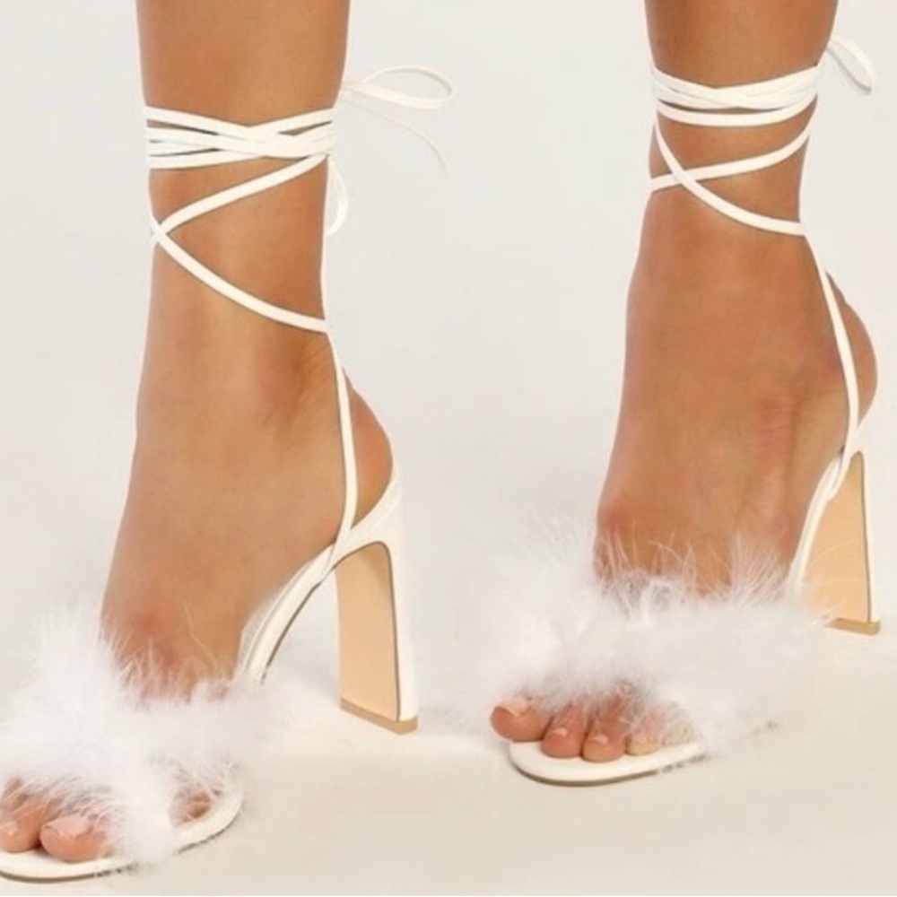 Lulu's White Lace-Up Heels with Chunky Heel